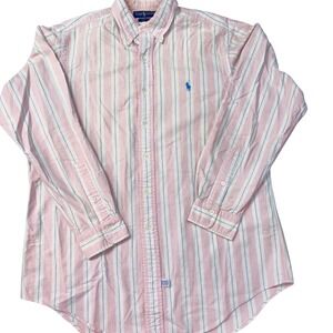 Ralph Lauren 100% Cotton Oxford Shirt Men's 16-33 Pink Stripe‎ Pony Logo